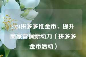 2024拼多多推金币，提升商家营销新动力（拼多多金币活动）  第1张