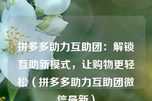 拼多多助力互助团：解锁互助新模式，让购物更轻松（拼多多助力互助团微信最新）  第1张