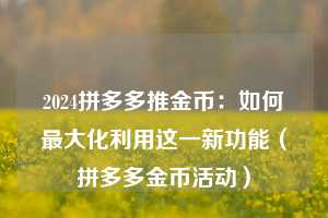 2024拼多多推金币：如何最大化利用这一新功能（拼多多金币活动）  第1张
