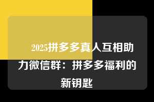 ✅2025拼多多真人互相助力微信群：拼多多福利的新钥匙  拼多多助力 拼多多助力平台网站 拼多多刷助力平台网站 拼多多助力平台网站在线刷 拼多多助力平台 第1张